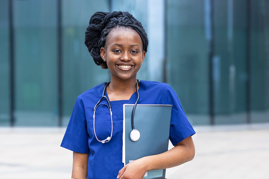 Smart Black Girl Medical Student, Happy Young African American W