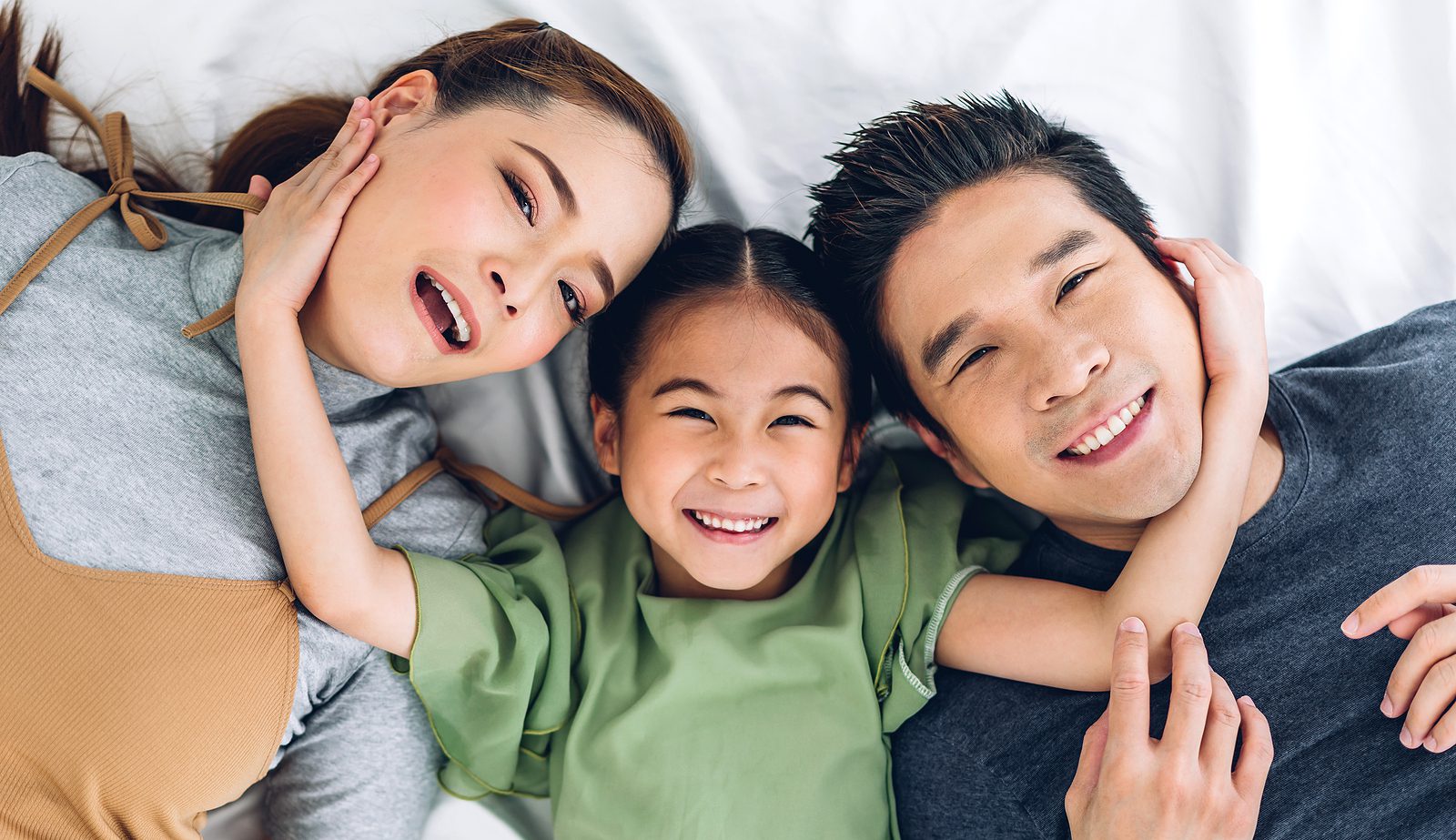 Top View Of Portrait Enjoy Happy Smiling Love Asian Family Fathe